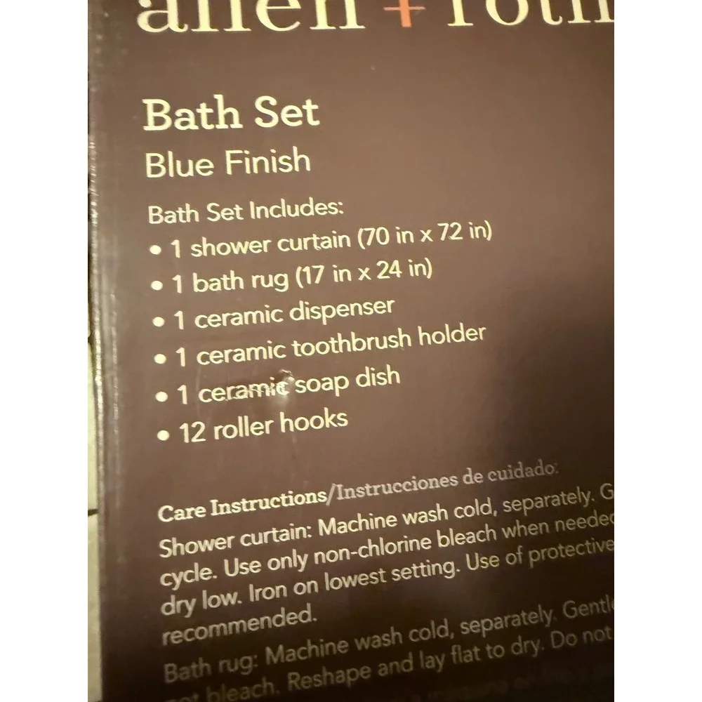 Allen + Roth 17pc Bath Set‎ Blue White Shower Curtain Rug Ceramic Decor #3637721